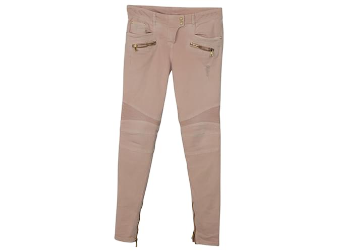 Jeans biker skinny Balmain in cotone rosa
