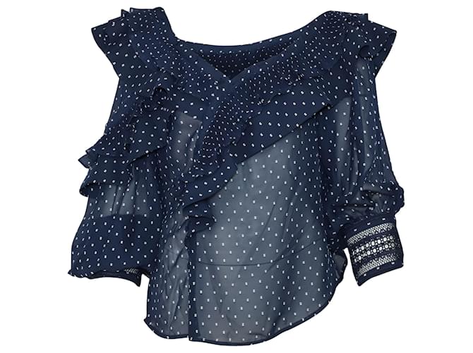 Self portrait Top con volant Plumetis autoritratto in poliestere blu