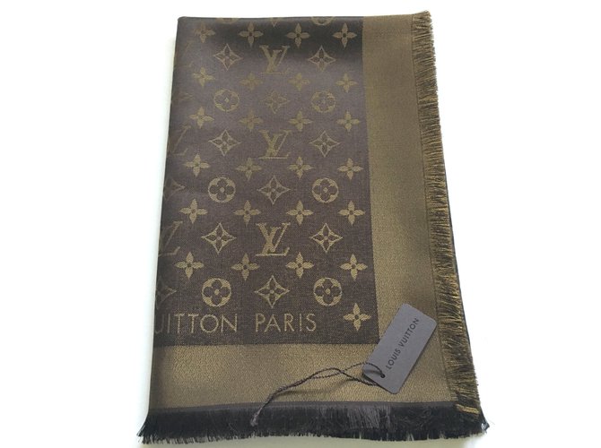 Sciarpa Louis Vuitton Monogramma classico marrone e oro lucido