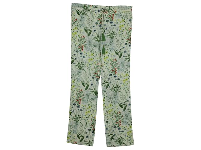 Pantaloni Tory Burch con nappe in lino a stampa floreale Stampa python