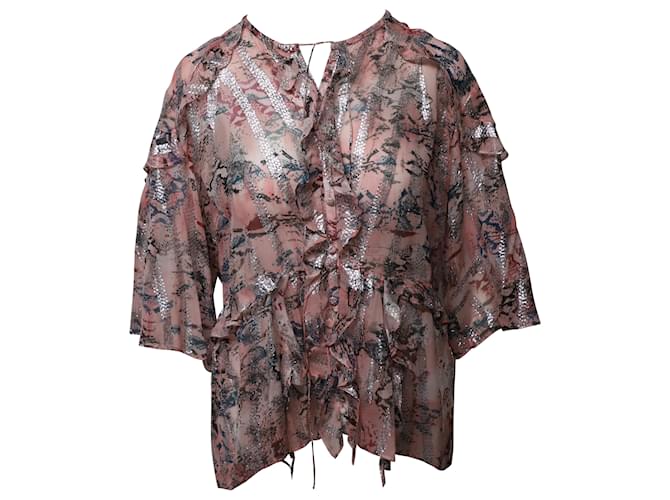 Camicetta in chiffon fil coupé metallizzato con schiena scoperta Iro in seta rosa pastello