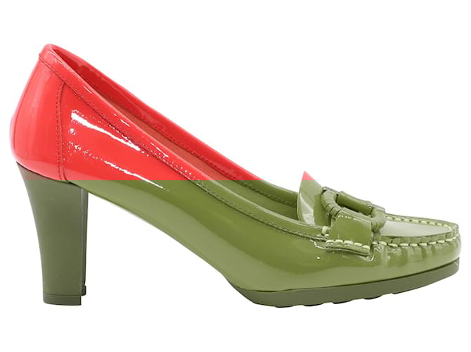 Salvatore Ferragamo Salvatore Ferragmo Gancini Mocassino con Tacco in Pelle Verniciata Rossa Rosso