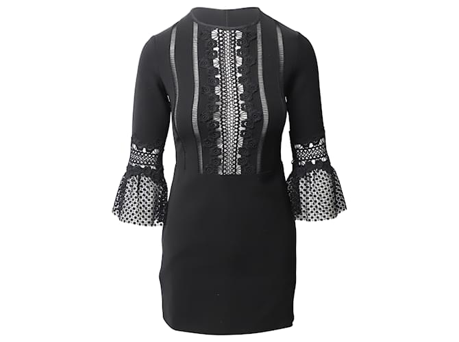 Self portrait Mini abito con bordo in pizzo autoritratto in viscosa nera Nero