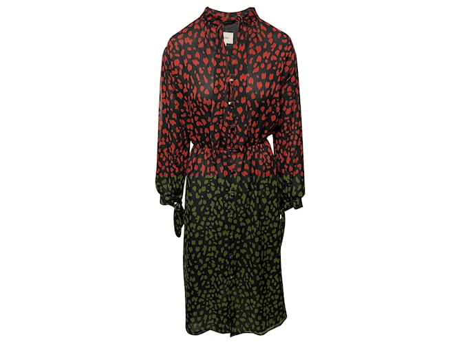 Nanushka Zahara Abito midi stampato con fiocco a fica in poliestere stampato nero