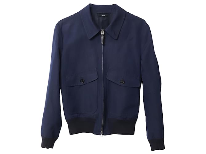 Bomber Tom Ford in cotone con zip in rayon blu navy