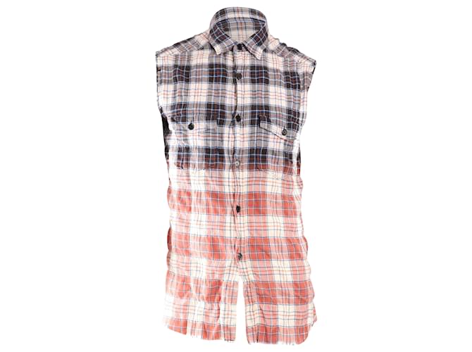 Camicia smanicata Saint Laurent in cotone multicolore con stampa check invecchiato