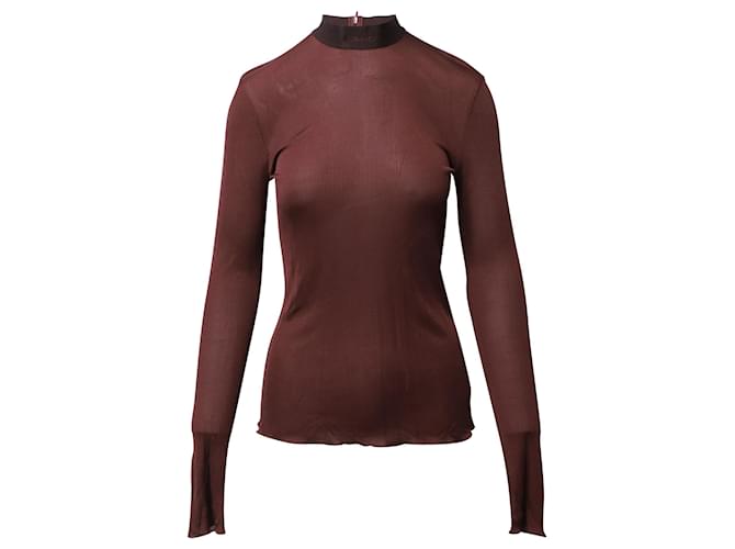 Top a collo alto con logo Nanushka in poliestere marrone