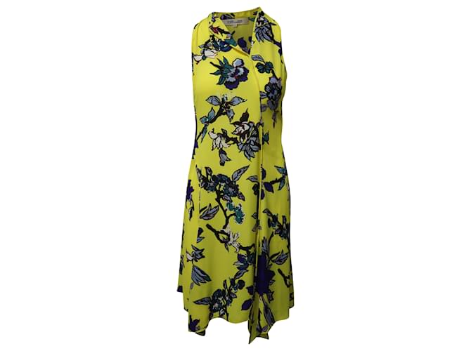 Abito estivo senza maniche Diane Von Furstenberg in seta gialla Stampa python