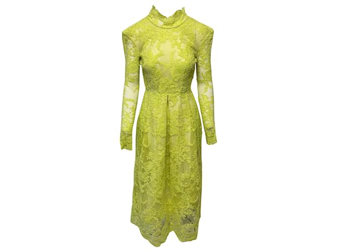 Autre Marque Abito Alex Perry in Pizzo con Spalline in Poliestere Giallo