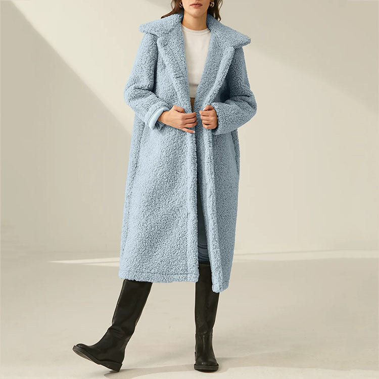 Cappotto lungo monopetto donna color celeste