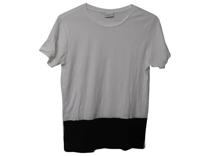 T-shirt Dries Van Noten Color Block in cotone bianco e nero Stampa python