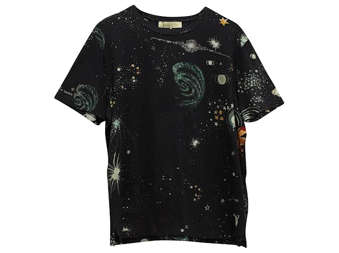 T-shirt Valentino Cosmo Print in Jersey di cotone nero