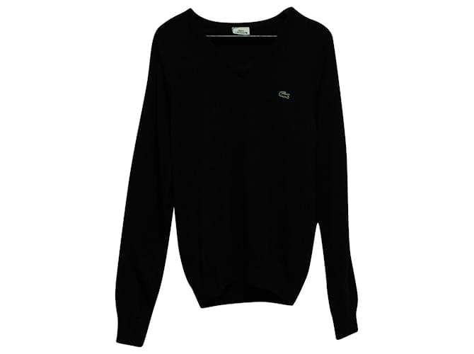 Maglia Lacoste Logo Scollo V In Lana Nera Nero