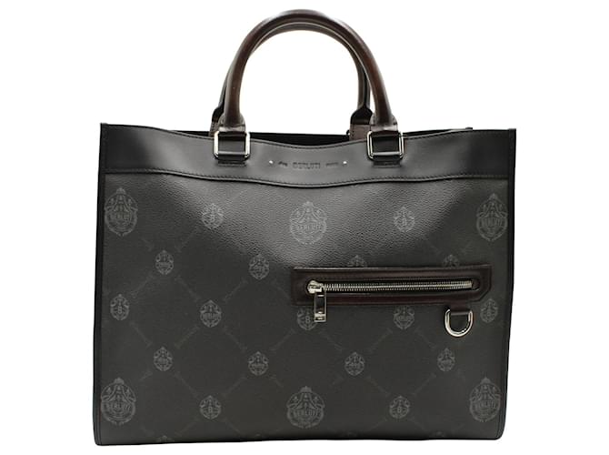 Borsa Berluti Ulysse con pannelli di tela in pelle nera