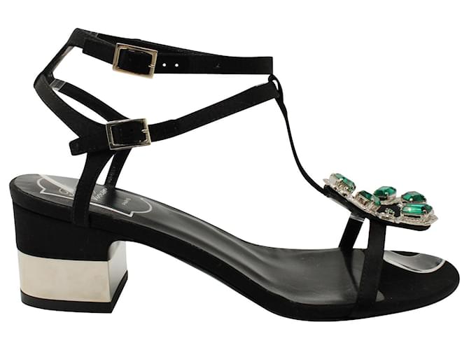 Sandali Roger Vivier Jewels Crown con tacco alto in raso nero