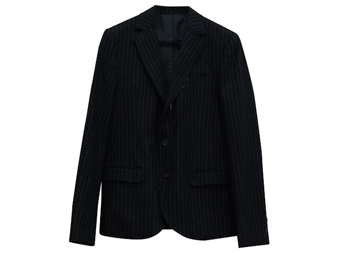 Autre Marque Blazer a righe con orlo grezzo di Alexander McQueen in lana blu navy