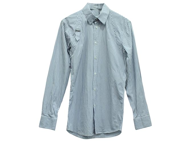 Camicia Button Down a Righe con Fibbia di Alexander McQueen in Cotone Blu Stampa python