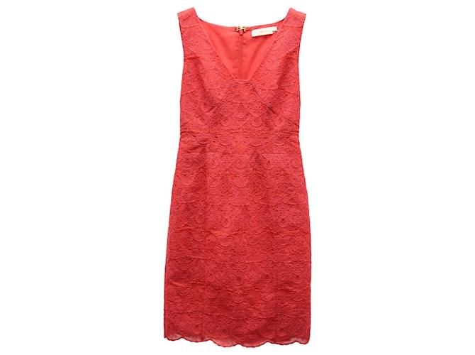 Abito tubino Tory Burch Cameron senza maniche con scollo a V in poliestere corallo