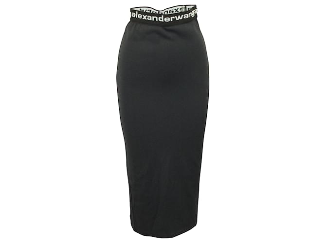 Gonna a tubino a vita alta con logo Alexander Wang in vita in poliammide nera Nero