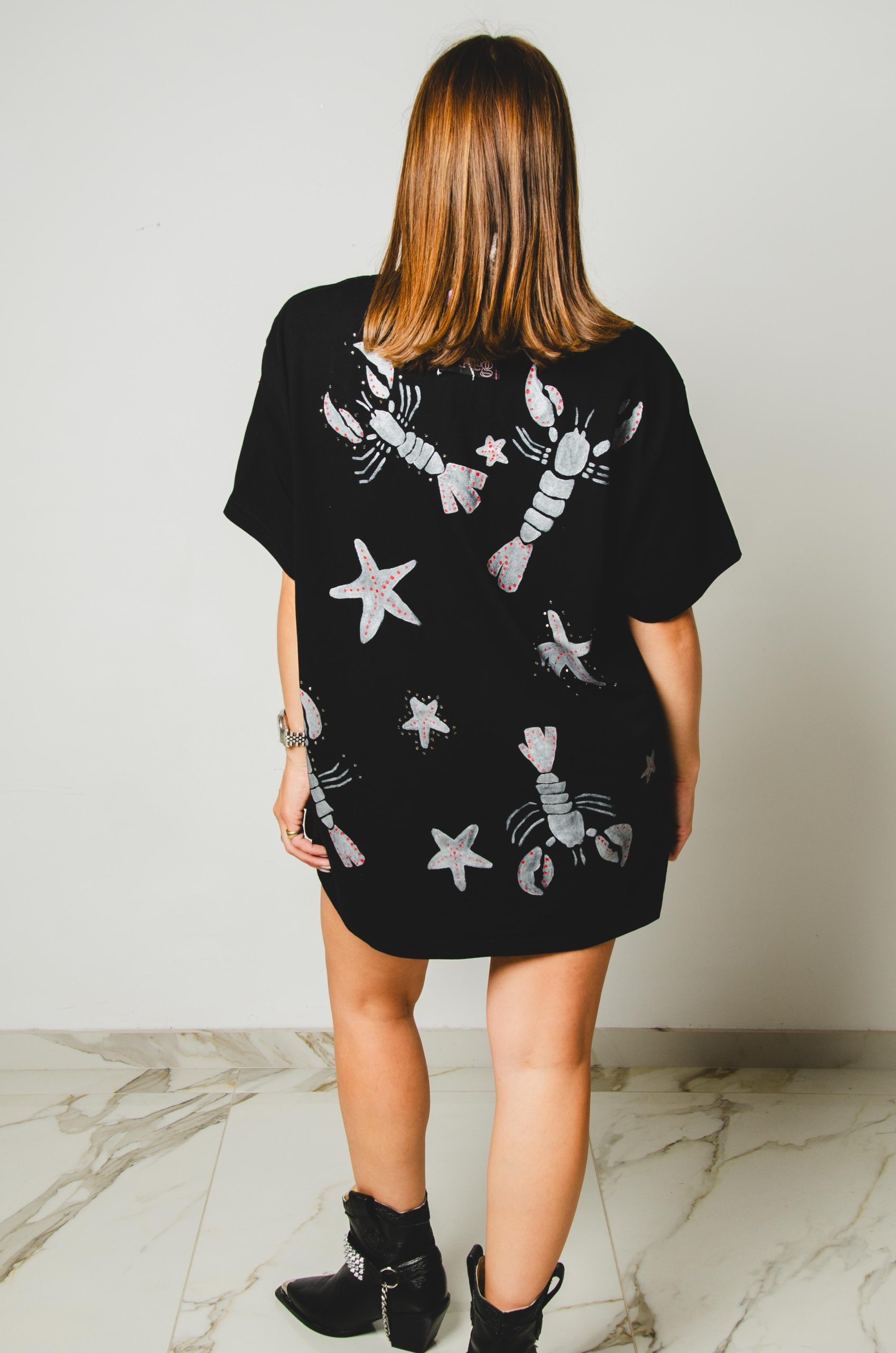 5 - TSHIRT IN COTONE ELASTICIZZATO UNISEX CON DISEGNO MARINO  TG XL - OVERSIZE