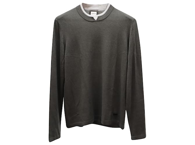 Maglia Armani Collezioni con Scollo Accento Bianco in Cashmere Grigio