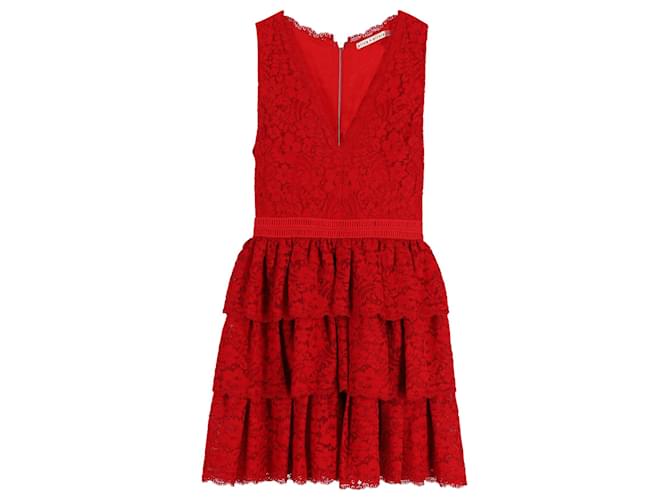 Mini abito in pizzo con scollo a V Alice + Olivia in nylon rosso