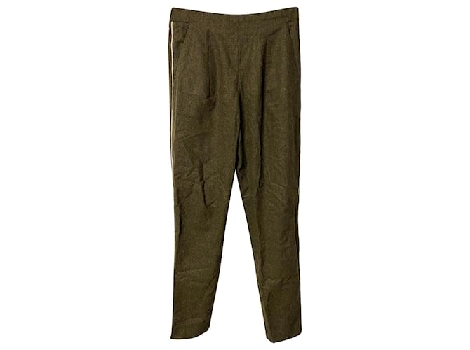 Pantaloni Sartoriali Fendi con Riga Laterale in Lana Vergine Verde