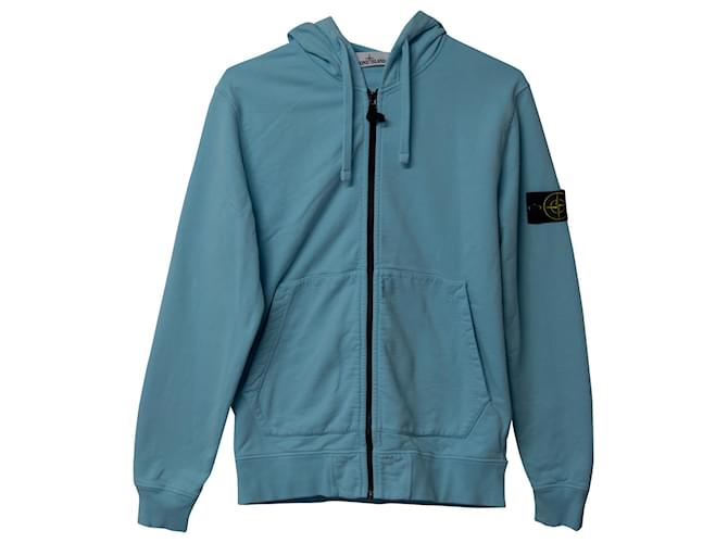 Felpa con cappuccio e zip Stone Island in cotone celeste Blu Blu chiaro