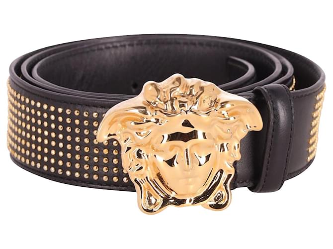 Cintura Versace Medusa Buckle Borchie in Pelle Nera Nero