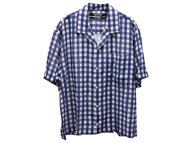 Camicia a quadretti Jacquemus 'La Chemise Jean' in viscosa bianca blu
