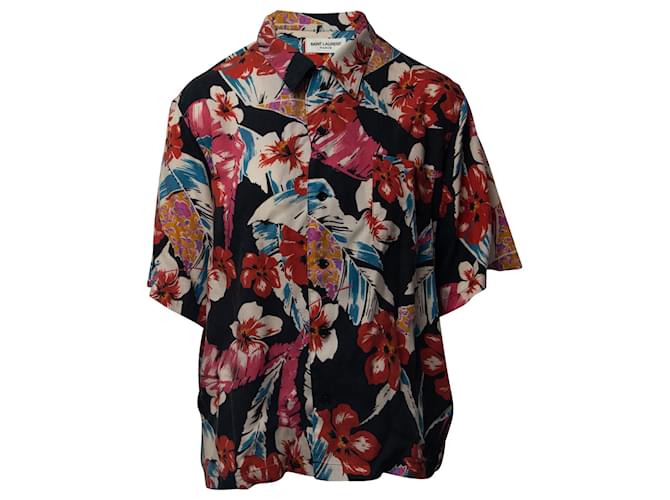 Camicia a maniche corte Saint Laurent con stampa hawaiana in Lyocell multicolor Multicolore