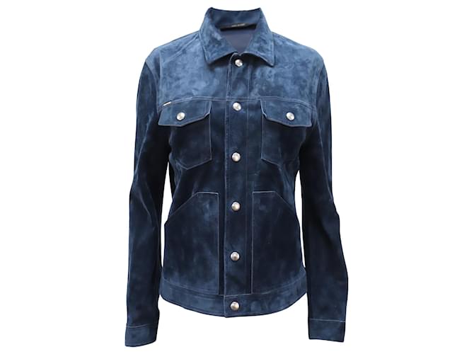 Giacca Tom Ford Slim Fit Blouson in camoscio blu