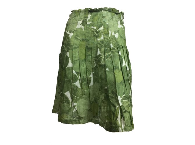 Max Mara Gonna a pieghe in lino Bianco Verde