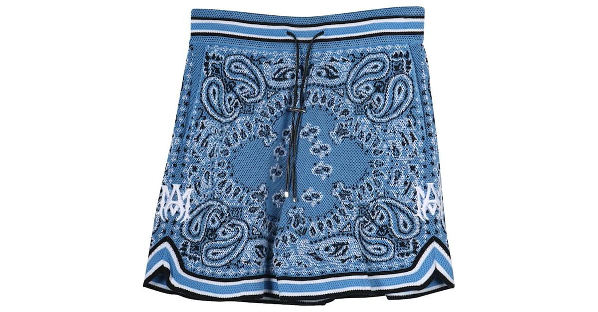 Amiri Pantaloncini Bandana da Uomo in Cotone Stampato Azzurro Blu Blu chiaro