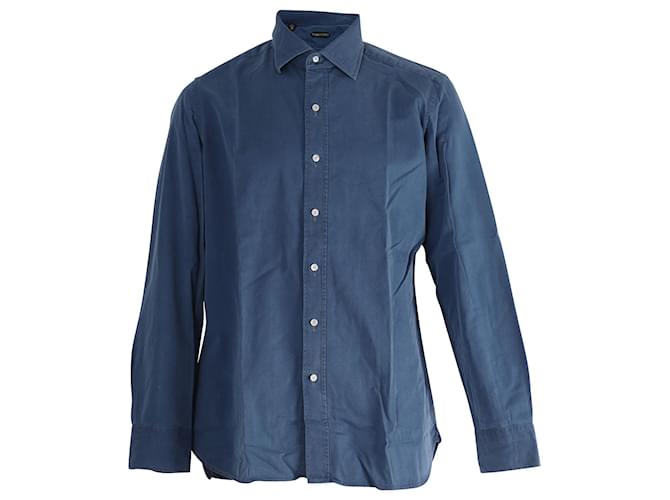 Camicia Tom Ford a maniche lunghe con bottoni sul davanti in cotone blu