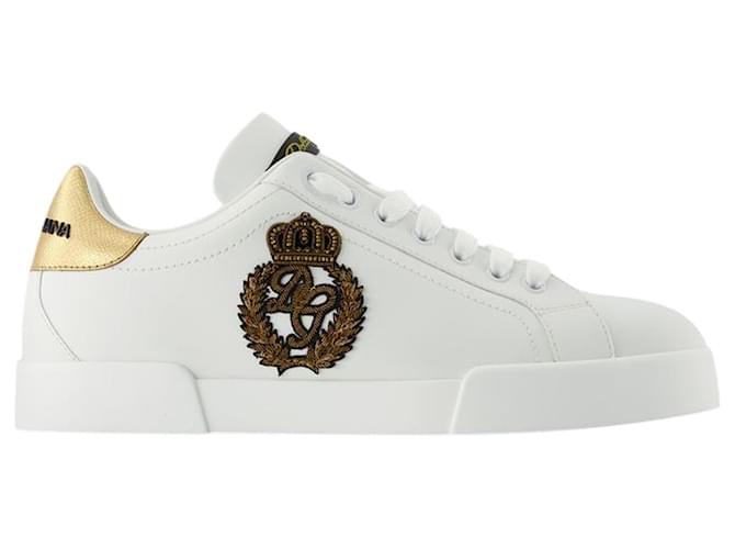 Sneakers Portofino - Dolce & Gabbana - Bianco/Oro - Alligatore