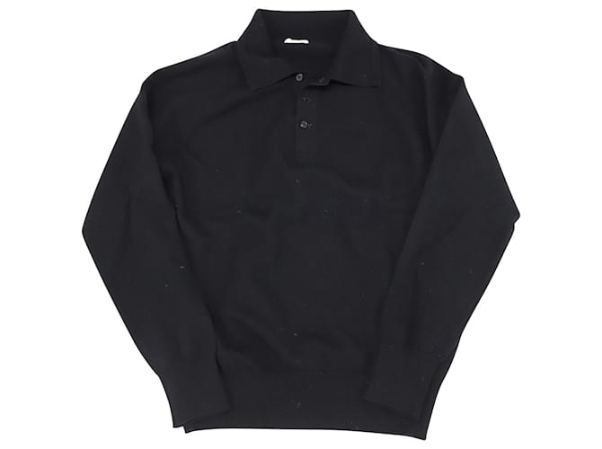 T-shirt polo a maniche lunghe Saint Laurent in cashmere nero
