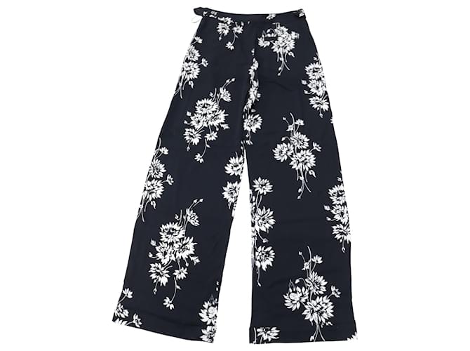 McQ by Alexander McQueen Pantalone a Gamba Larga Floreale in Poliestere Nero