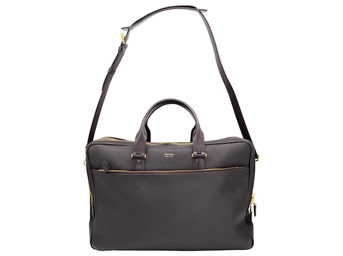 Borsa ventiquattrore Tom Ford Pebble Grain in pelle marrone