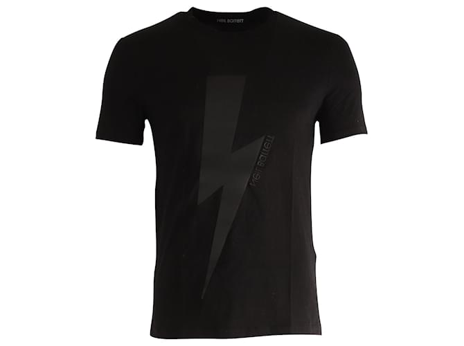T-shirt con stampa tono su tono Neil Barrett Thunderbolt in cotone nero