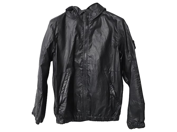 Giubbino Stone Island Leggero in Pelle Nera Nero