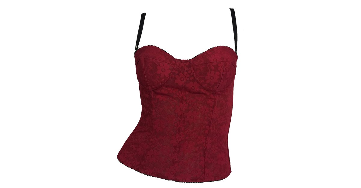 D&G Top a corsetto in pizzo rosso Nero Bordò