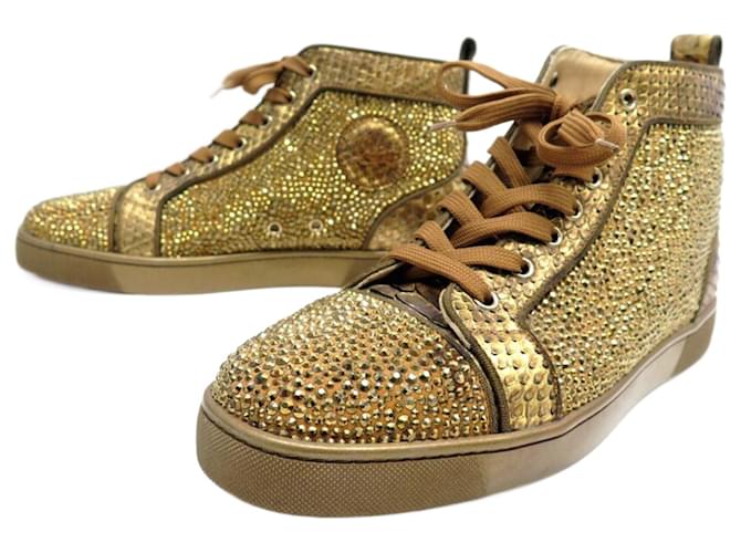 NUOVE SCARPE CHRISTIAN LOUBOUTIN LOUIS STRASS 42.5 SCARPE DA SCARPA PITONE SNEAKERS D'oro