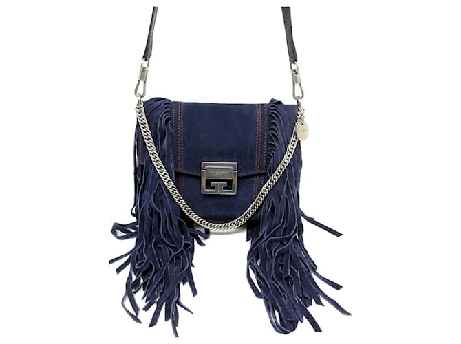 NUOVA BORSA GIVENCHY PICCOLA CON FRANGE GV3 BORSA A MANO A SPALLA IN CAMOSCIO BLU Blu navy