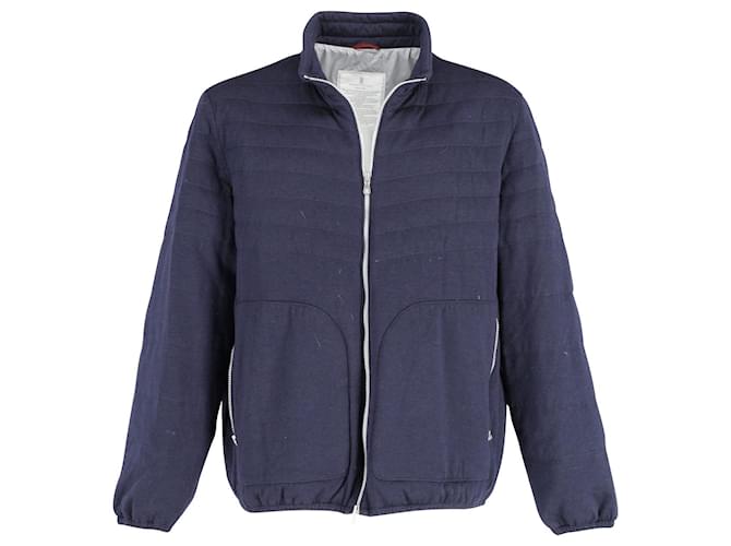 Brunello Cucinelli Giacca Maglia con Zip in Lana Blu Navy