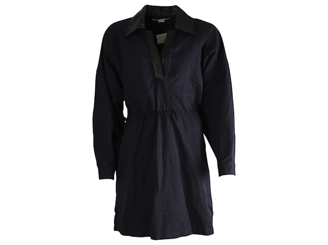 Stella Mc Cartney Stella McCartney Abito con colletto rifinito in ecopelle in poliammide blu navy