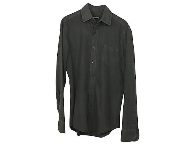 Camicia Tom Ford Slim-Fit in cotone verde kaki Cachi