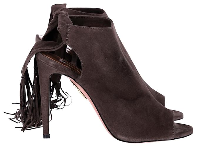 Aquazzura Sandali con Frange Tie in Camoscio Marrone