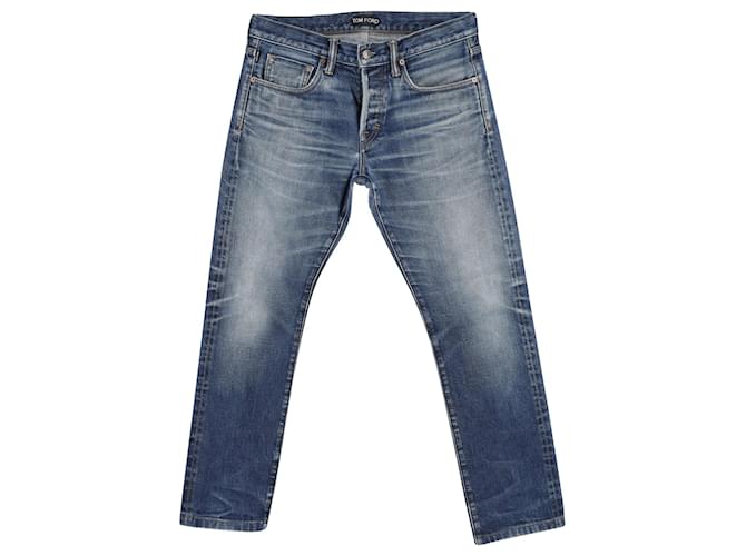 Jeans sbiaditi a gamba dritta Tom Ford in denim di cotone blu