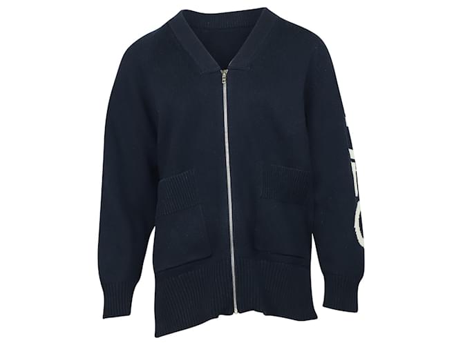 Cardigan lungo Kenzo Knit Zip in cotone blu navy